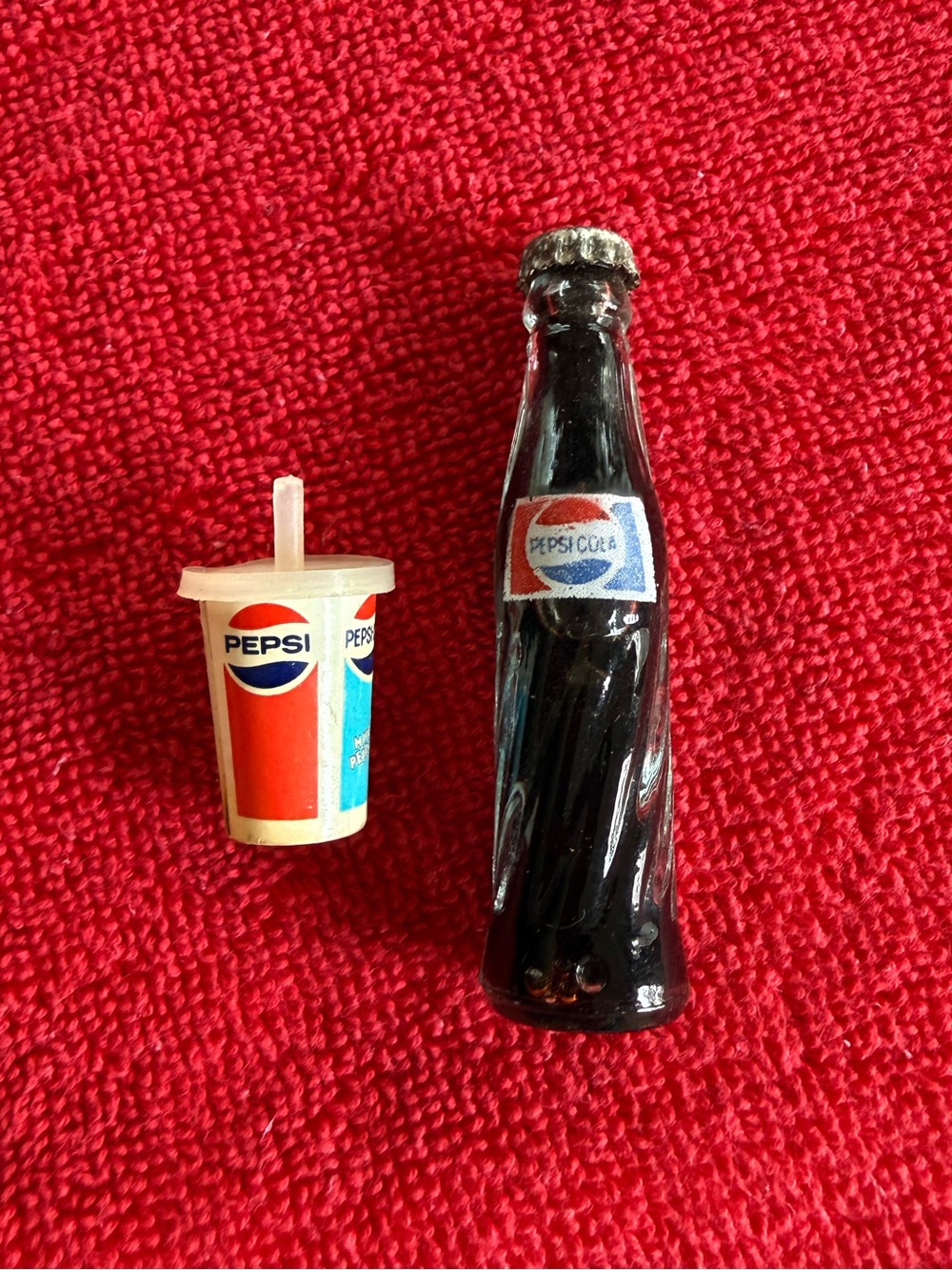 Vintage Pepsi Mini Bottle and Cup Set of 2 - Blue and Red Accents 1980’s